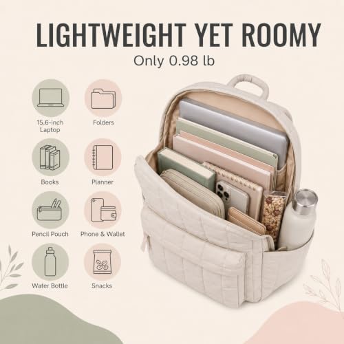 BTOOP School Backpack for Teens Large Cute Bookbag Lightweight 15.6 inch Laptop Bag for Girls Women Casual High School College - color: Beige-gray