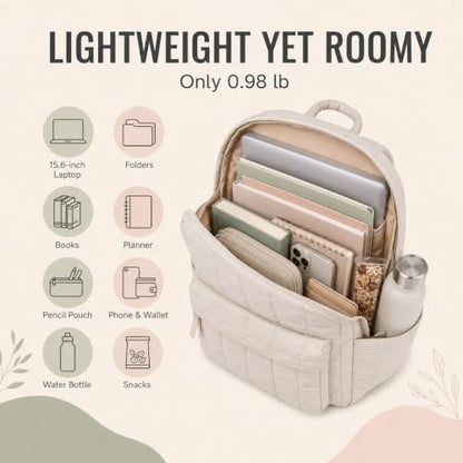 BTOOP School Backpack for Teens Large Cute Bookbag Lightweight 15.6 inch Laptop Bag for Girls Women Casual High School College - color: Beige-gray