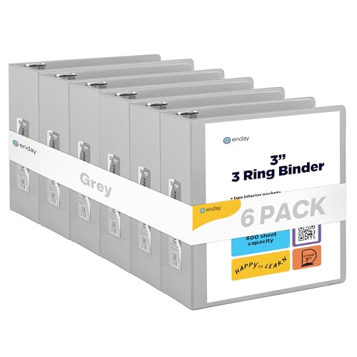 Enday 3 inch Binder (6 Pack - Grey) 3 Ring Binder 3 inch with Clear View Cover and 2 Inside Pocket - for Letter Size 8.5 x 11'' Paper, Ideal for School Supplies, Office, and Home - color: Grey, size: 3-Inch