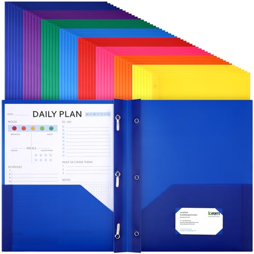 Patelai 48 Pcs Plastic Folders with 2 Pockets and 3 Prongs Home Folders with Card Slot Letter Size Heavy Duty Report Covers for Back to School(Cute Color,Classic) - color: Cute Color, style: Classic
