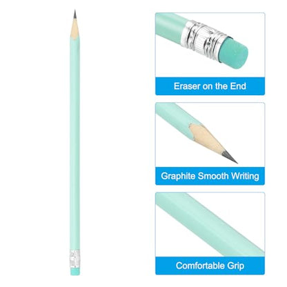 PATIKIL Round Pencils, 48 Pack HB Graphite Pencils with Eraser Wood Pencils Cute Pencil for Classroom Teacher Office Supplies, Light Green - color: Light Green