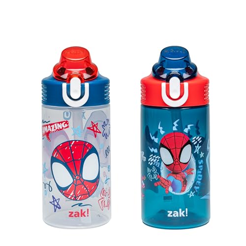 Zak Designs Marvel Spider-Man Sage Kids Water Bottle For School or Travel, 16oz Durable Plastic Water Bottle With Straw, Handle, and Leak-Proof Spout Cover, 2-Pack (Spidey and His Amazing Friends) - color: Spidey and His Amazing Friends