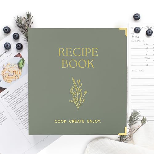Aesthetic 8.5" x 11" Recipe Binder with Waterproof Cover - The Perfect Recipe Book with Plastic Sleeves to Write in Your Own Recipes - Quality Blank Cookbook Binder, Cards incl. - color: Sage Green, size: Large - 8.5x11"