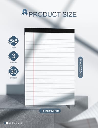 3 Pack Small Legal Pads 5x8 White Notepads Paper Tablets 5x8 Legal Pad 80 GSM Lined Note Pads of Paper 5x8 College Ruled Writing Pads 30 Sheets/Pad, 25 Lines Note Pads for School, Office - color: White-3P