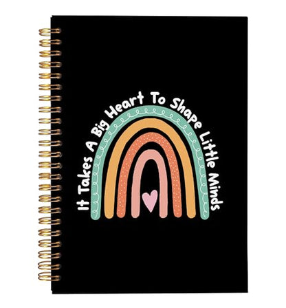VNWEK Rainbow Teacher Spiral Notebook Journal 5.5x8.3 Inch, Preschool Kindergarten Teacher Gifts Journal, It Takes a Big Heart to Shape Little Minds Lined Hardcover Spiral Notebook - color: lz-notebook-1