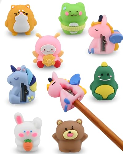 8 PCS Cute Pencil Sharpeners for Kids, Colored Pencil Sharpeners Handheld, Manual Sharpening for School Bulk, Funny Sharpener Hand Held