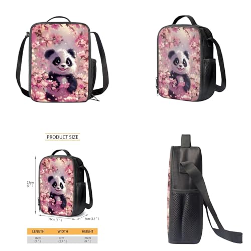 Cherry Blossom Panda Backpack for Girls Kids Backpack with Lunch Box Water Bottle Carrier and Aesthetic Pencil Case 4PCS Set Bookbag with Front Pocket for School 17 inch Large Cute School Bag - color: Cherry Blossom Panda