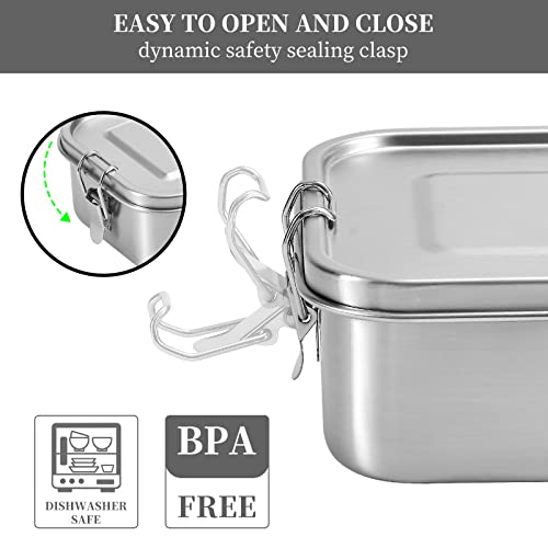 UPTRUST Stainless Steel Lunch Box, 800ML/27oz, Metal Bento Boxes with Lockable Clips t, Adjustable Divider included, Metal Lunch box for Travel & Work - size: 800 ML - 2-Compartment