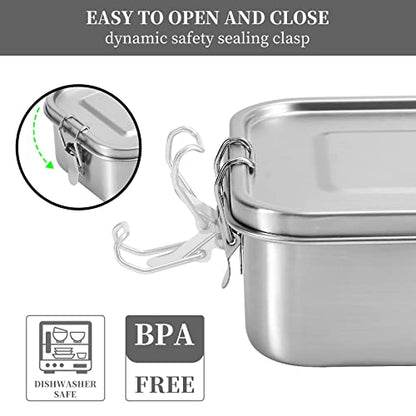 UPTRUST Leak Proof Stainless Steel Lunch Food Container, Large Bento Boxes Metal Lunch Box for Kids or Adults - Lockable Clips (1400ML/47oz) - size: 1400 ML - 2-Compartment