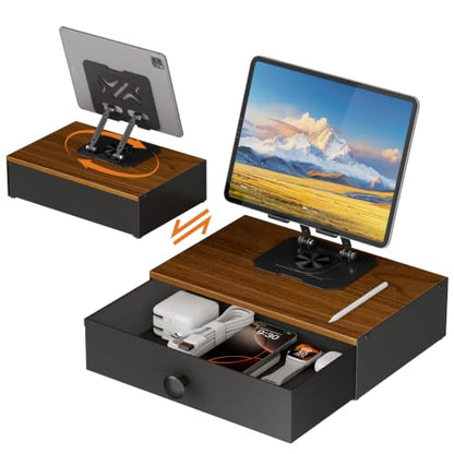 Lyuwanxian 360°Rotation Tablet Holder Stand with Drawer,Adjustable Tablet Stand for Desk,Compatible with 4.7-16.9" iPads, Surface Tablets, Portable Monitors, Kindle & More