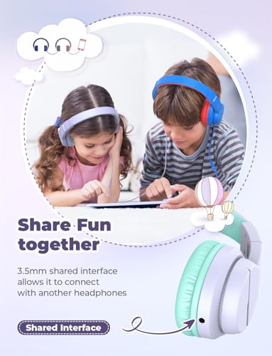 iClever HS19 Kids Headphones for School with Microphone, Safe Volume Limiter 74/85dBA, Over-Ear Girls Boys Headphones for Kids with FunShare Foldable Wired for iPad/Travel (Purple) - color: Purple