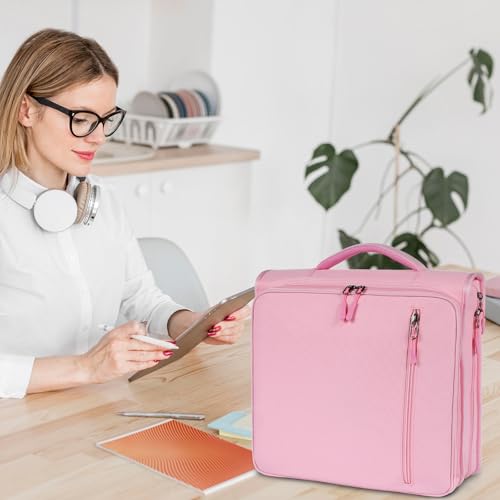 2 Inch 3 Ring Zipper Binder with 500 Sheet Capacity, 6 Tab Expanding File Folder, Multi-Pocket Design, Shoulder Strap and Handle for Middle School and Office (Pink) - color: Pink