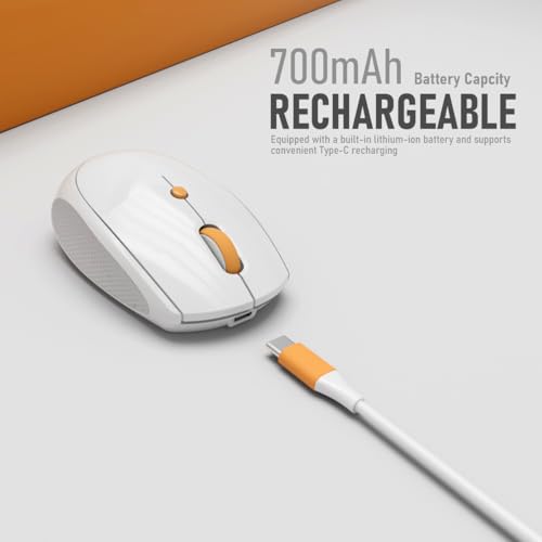 Silent Wireless Mouse for Work & Study, Dual Mode Bluetooth + 2.4G USB Receiver, Rechargeable, Comfortable for Long Hours, Compatible with Laptop/Mac/iPad/Tablet/PC (White)