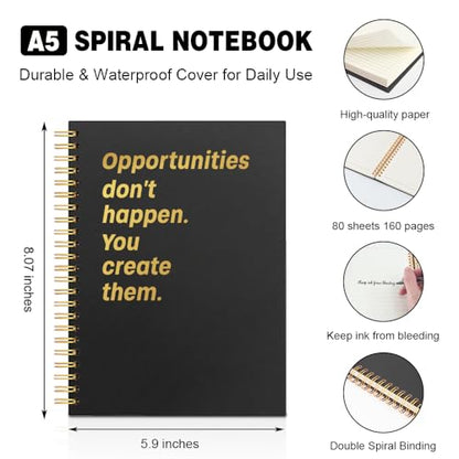 Opportunities Don't Happen You Create Them Black Golden Spiral Notebook, Inspirational Gifts for Entrepreneur Student Business Professional, Success Mindset Gifts for New Job Career Promotion - style: Opportunities