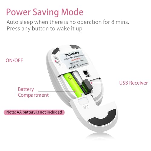 TENMOS M101 Wireless Mouse Cute Silent Computer Mice with USB Receiver, 2.4G Optical Wireless Travel Mouse 1600 DPI for Laptop, Notebook, PC, Computer (Flower) - color: flower