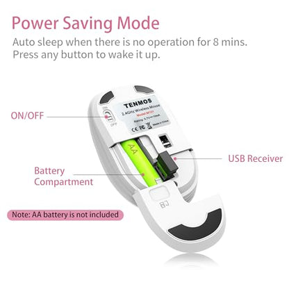 TENMOS M101 Wireless Mouse Cute Silent Computer Mice with USB Receiver, 2.4G Optical Wireless Travel Mouse 1600 DPI for Laptop, Notebook, PC, Computer (Flower) - color: flower