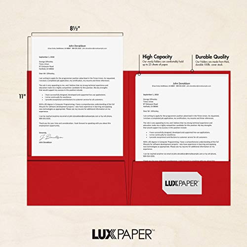 LUXPaper 9" x 12" Presentation Folders | Two Pocket | Ruby Red | 100lb. Cover | 10 Qty - color: Ruby Red