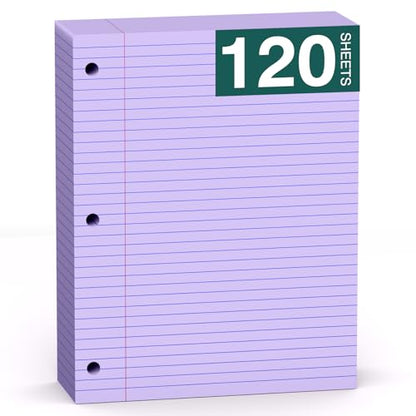 Purple Note Pads 8 X 10.5 Loose Leaf Paper, 120Sheets, 3 Hole Punched Lined Paper, College Ruled 8 X 10.5 Notebooks, 10-1/2" X 8 Binder Writing Pads, Filler Paper for Office, School Supplies - style: Purple-1 Pack