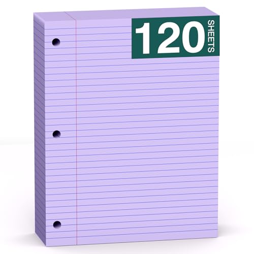 Purple Note Pads 8 X 10.5 Loose Leaf Paper, 120Sheets, 3 Hole Punched Lined Paper, College Ruled 8 X 10.5 Notebooks, 10-1/2" X 8 Binder Writing Pads, Filler Paper for Office, School Supplies - style: Purple-1 Pack