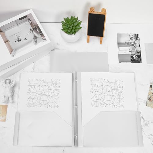 Lincia 100 Pcs Plastic Folders with Pockets and Prong Folders with Prongs 2 Pockets for Office, School for Students, Teachers, Office Workers(White) - color: White