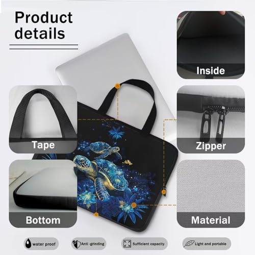 10 Inch Blue Turtles Laptop Bag Sleeve, Protective Computer Case Bag, Tablet Carrying Cover with Handle, Zipper Business Travel Handbag Shoulder Bag, Gifts for Women Ladies - color: Blue Turtles, size: 10 Inch