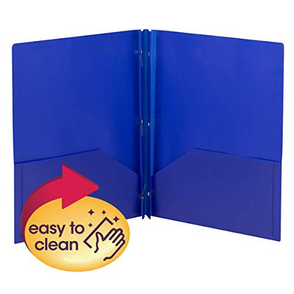 Smead Poly Two-Pocket Folder, Three-Hole Punch Prong Fasteners, Letter Size, Blue, 3 per Pack (87731) - color: Blue