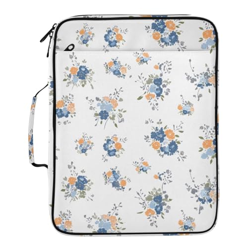 White Floral 3 Ring Zipper Binder Accordion File Organizer Expanding File Folder Expandable for Documents A4 Letter Size