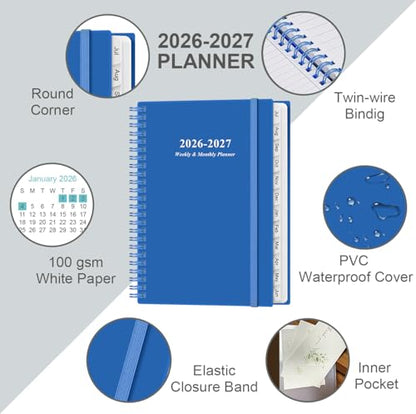 2026-2027 Planner - Planner 2026-2027 from July 2026 - June 2027, Weekly & Monthly Planner Spiral Bound with 12 Monthly Tabs, Inner Pocket, 6.4" x 8.5", Blue - color: Blue, size: 6.4" x 8.5"