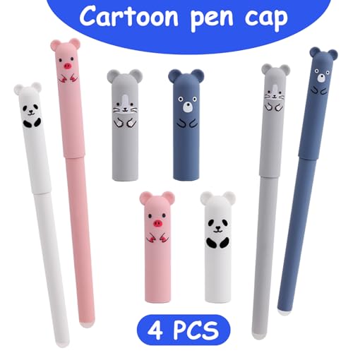 0.5mm Erasable Gel Pens,12 Pack Cute Cartoon Animal Rollerball Gel Ink Pens Refillable Pens for Adult Writing Calligraphy Note Taking (Refill Blue) - color: Refill Blue