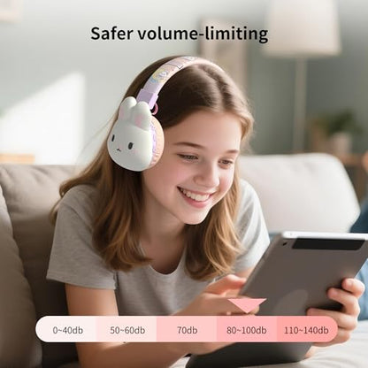 Icarer Kids Bluetooth Headphones with 85dB Volume Limiter, Bluetooth 5.4 & 20H Playtime, Ultra-Soft Foldable Over-Ear Headset with Mic, FM/TF/Wired Mode, Cute Animal Design for School Travel (Purple) - color: Purple