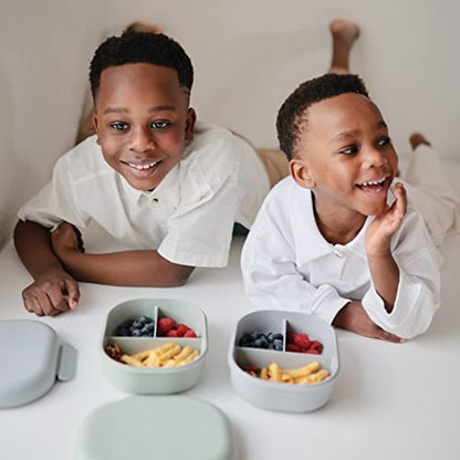 mushie Kids Bento Lunch Box | 3-Compartment & Removable Divider + Fork & Spoon Utensils | Great For Meals, School, Snacks On-the-Go | Dishwasher Safe (Cloud) - color: Cloud