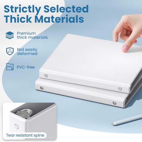 SUNEE 1/2 Inch Binders 3 Ring 4 Pack, PVC-Free Clear View Half Inch Binders (Fits 8.5x11 Inches) for School, Office & Home Use, White - color: White, size: 0.5 Inch, style: 4 Pack