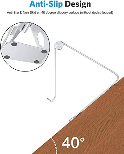 OMOTON T1 Adjustable Tablet Stand for Desk, Aluminum Holder for iPad Silver | Solid Metal Build | Charging Cutout | Anti-Slip Silicone Pads | Multi-Angle Adjustable | Fits 3.5-12.9" | Holds Thick Cases - color: Silver