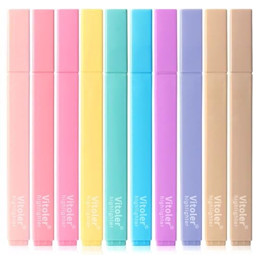 Vitoler Aesthetic Highlighters, Pastel Color, No Bleed, Chisel Tip 10Pcs | assorted color,dry fast,long lasting high for bible study,books,journal,writing,school office - color: Rainbow Colors, size: 10