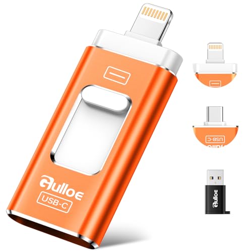 Gulloe 256GB Dual Interface Flash Drive for Phone Storage Photos Videos, Phone USB Backup External Photo Memory Stick - No App Required, Compatible with iPhone, iPad, Android & PC (Orange) - color: Orange, size: 256GB