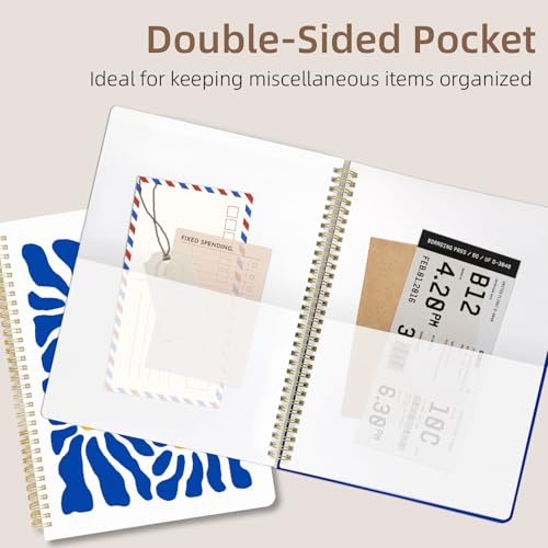 Cute Spiral Notebook journal A4 Aesthetic Pretty Design for Women Girls Kawaii with Pocket, 8.5 x 11 inch, Graph, Blue Flower - color: Blue Flower, style: Graph