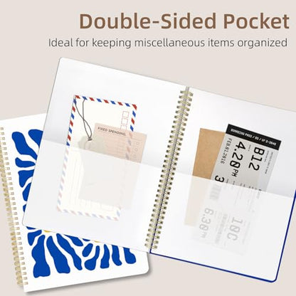 Cute Spiral Notebook journal A4 Aesthetic Pretty Design for Women Girls Kawaii with Pocket, 8.5 x 11 inch, Graph, Blue Flower - color: Blue Flower, style: Graph