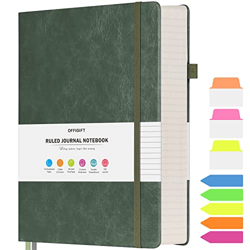 College Ruled Notebook A5, 312 Numbered Pages Diary, Lined Leather Journal | Extra-Thick with 2X Writing Space, 100gsm No Bleed Paper, Hardcover, Lay-Flat, for Work, School, Meeting Notes & Journaling - color: Green, size: A5