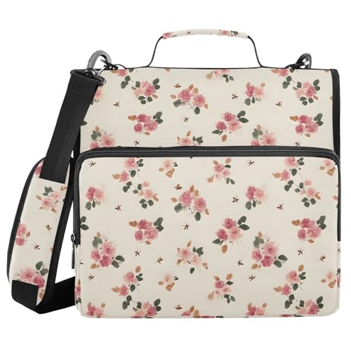 3 Ring Zipper Binder Retro Pink Floral Binders Bag with Shoulder Strap 500 Sheets Paper Organizer Trapper Keeper Documents Storage File Folder for School Office - color: A1148