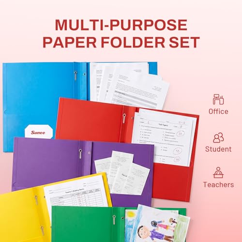 SUNEE 2 Pocket Folders with Prongs (25 Pack, Red), Paper Folders with 2 Pockets and 3 Prongs Fit Letter Size Paper, Folders with Prongs for School Office Home Business - color: Red
