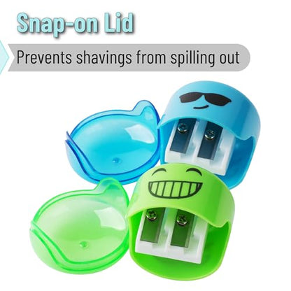 Mr. Pen- Pencil Sharpeners Manual, 48 Pack, Dual Hole, Smiley | Bulk Handheld Pencil Sharpener, Compatible with Standard and Jumbo Pencils, Snap-on Lid, Stainless Steel Blade - size: 48 Pack