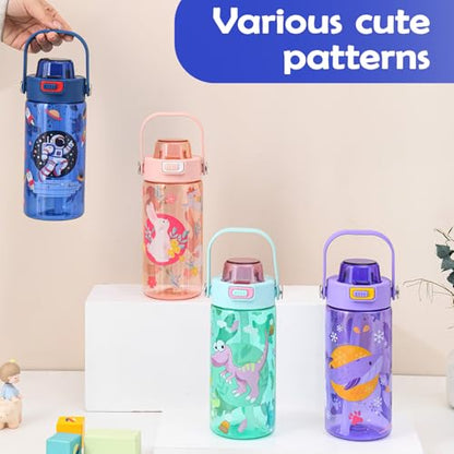 20oz Kids Water Bottle For School or Travel, Leak-Proof & Dishwasher, Durable Plastic Sport Water Bottle With Straw and Handle, Astronaut - color: Blue astronaut