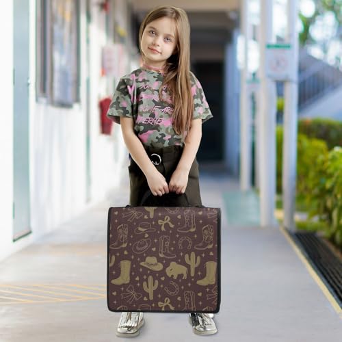 Zipper Binder Bag 3 Ring File Folder Portfolio Organizer Zippered Binder Bags with Strap Fits Laptop Women Men - color: 31-western Cowgirl Dark Brown