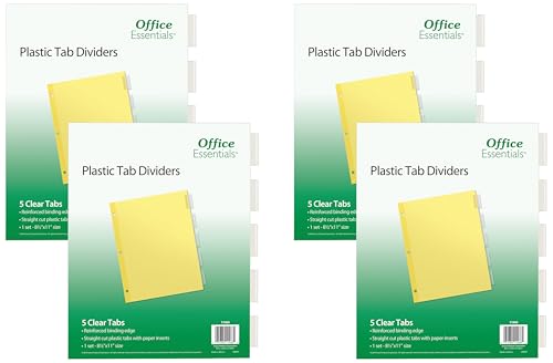 Office Essentials Insertable Dividers, 8-1/2"x11", 5 Tab, Clear Tab, Buff Paper, 1 Set (11466) (Pack of 4) - size: One Size (Pack of 4), style: 1 Set