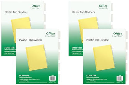Office Essentials Insertable Dividers, 8-1/2"x11", 5 Tab, Clear Tab, Buff Paper, 1 Set (11466) (Pack of 4) - size: One Size (Pack of 4), style: 1 Set