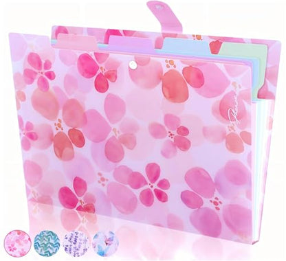 Folder Organizer Expanding File Folder Patternted - Accordion Document Organizer with 5 Pockets and Labels, Waterproof A4/Letter Size for School Office Home (Cherry Blossom) - style: Cherry Blossom