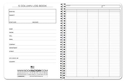 BookFactory 5 Column Log Book, Wire-O, 100 Pages | Columnar Notebook Format, 8.5'' x 11'' - Made in USA - size: 5 Column, style: Wire-O