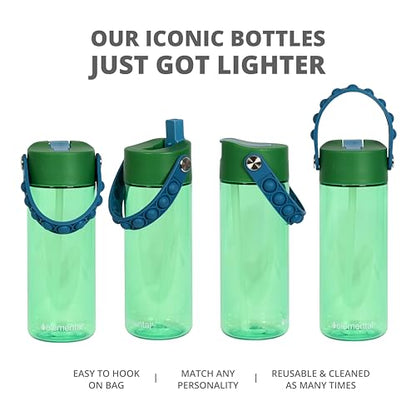 Elemental Leak Proof Water Bottles for Kids - Splash Kids Water Bottle for School with Pop-it Handle - Tritan Plastic Water Bottle with Straw - Dinosaur & Green - 18oz (2 Pack) - color: Duo - Dinosaur & Green