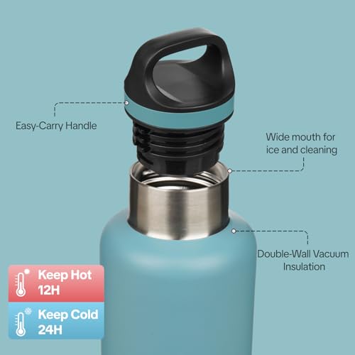 BJPKPK Insulated Water Bottle 32OZ Stainless Steel Water Bottle with Handle Double Walls Vacuum Insulated BPA Free Flask, Light Blue - color: Light Blue, size: 32 Ounces