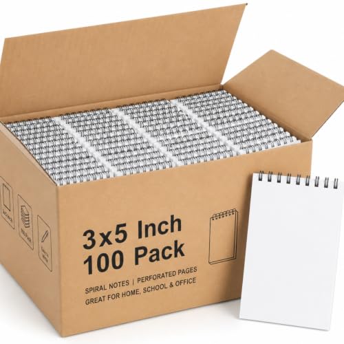 Watersay 100 Pack Small Spiral Notebook Bulk 3x5 Pocket Notepads Memo Pads Mini Blank Sketchbook for School Office Grocery Shopping Lists Doodle Back to School Gift Students Rewards, 50 Sheets (White) - color: White